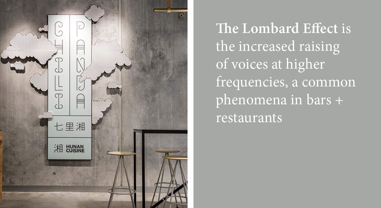 The Lombard Effect is the increased raising of voices at higher frequencies, a common phenomena in bars + restaurants