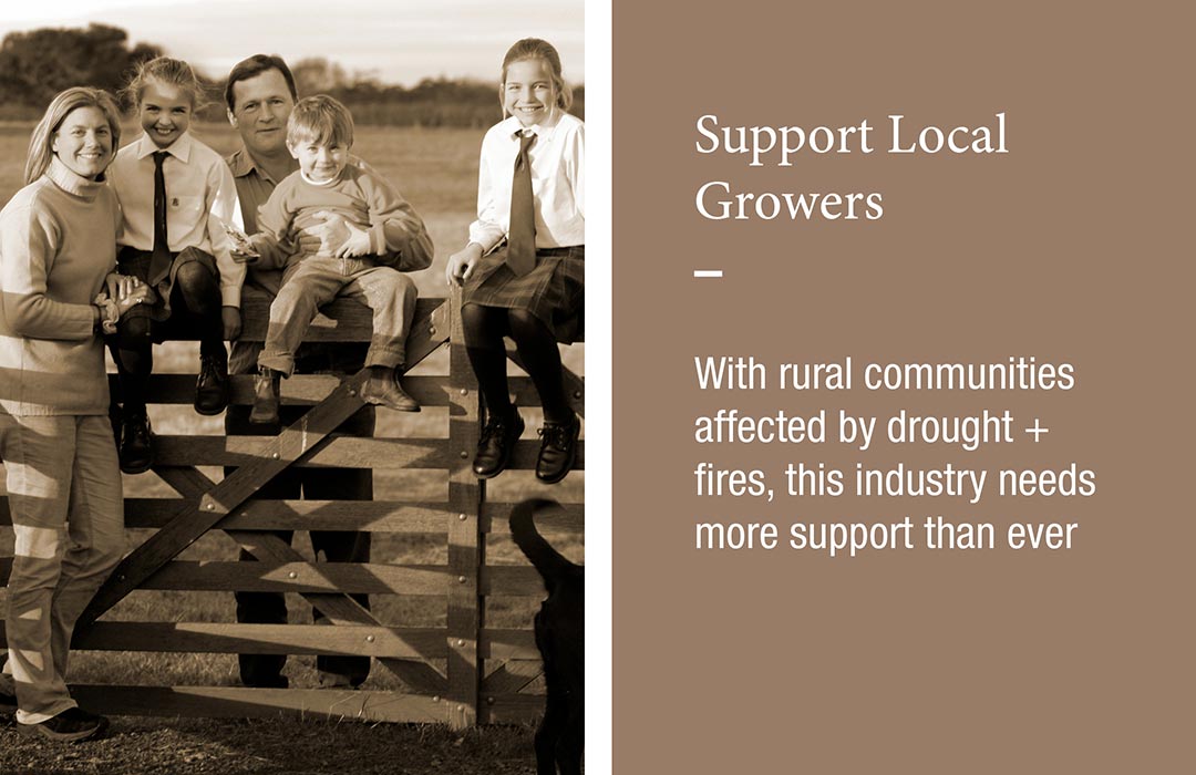 Support Local Growers
With rural communities affected by drought + fires, this industry needs more support than ever